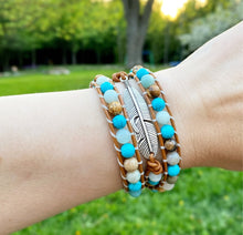 Load image into Gallery viewer, Feather 3x Wrap - Turquoise &amp; Tan