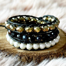 Load image into Gallery viewer, 3x Wrap - Gold Crystals &amp; Freshwater Pearls