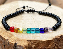 Load image into Gallery viewer, Singlet (bracelet) - Rainbow Crystal Cubes (Black)