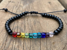 Load image into Gallery viewer, Singlet (bracelet) - Rainbow Crystal Cubes (Black)