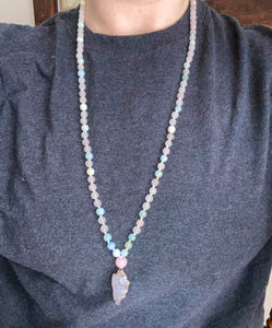 Mala Druzy Quartz 108 Bead Necklace - Matte Rose Quartz
