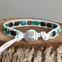 Load image into Gallery viewer, Singlet Bracelet - Czech Tiles Boho Turquoise (White)