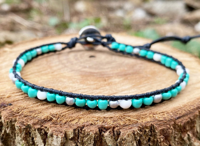 Anklet - Turquoise & White/Silver (Black)