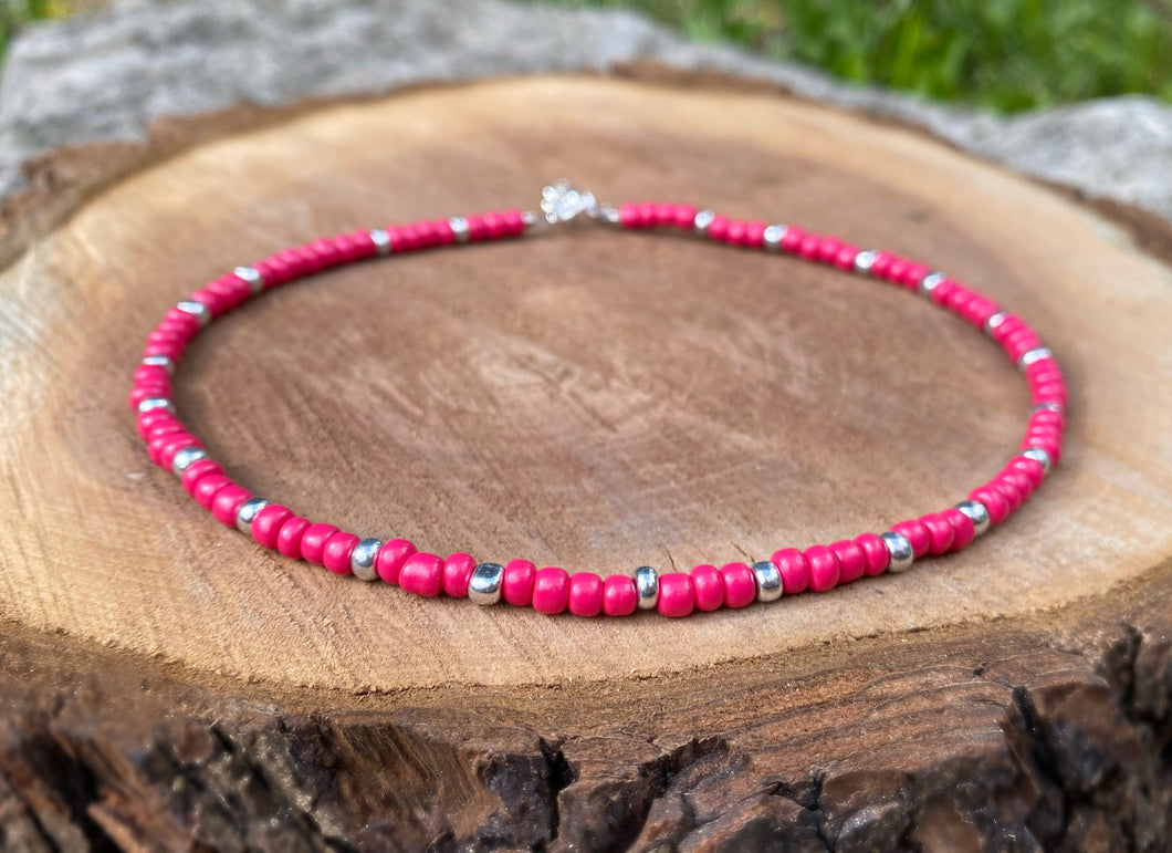 Choker Necklace - Hot Pink & Silver