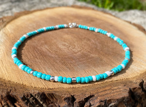 Choker Necklace - Turquoise & Silver/White