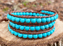 Load image into Gallery viewer, 3x Wrap - Turquoise Howlite (Brown)