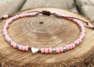 Anklet - Silver Heart Shambala (Coral/Silver)