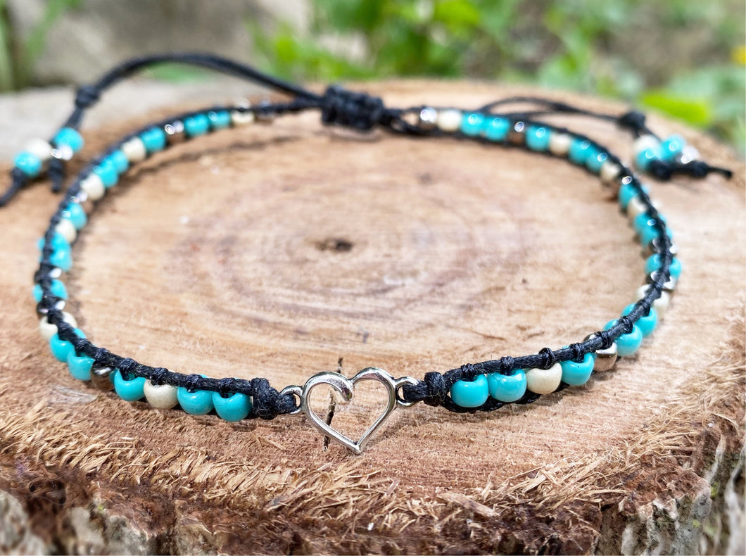 Anklet - Silver Heart Shambala (Turquoise/Silver)