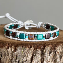 Load image into Gallery viewer, Singlet Bracelet - Czech Tiles Boho Turquoise (White)