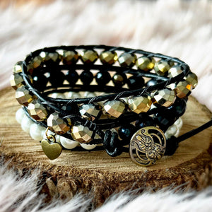 3x Wrap - Gold Crystals & Freshwater Pearls
