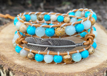 Load image into Gallery viewer, Feather 3x Wrap - Turquoise &amp; Tan