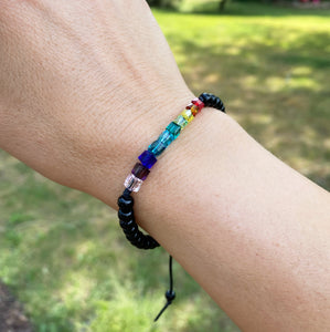 Singlet (bracelet) - Rainbow Crystal Cubes (Black)